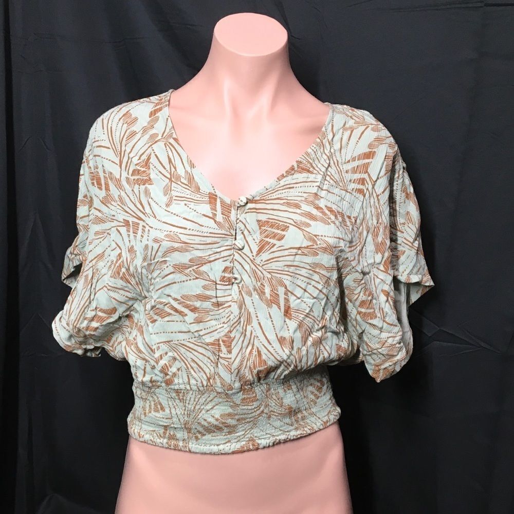 O'Neill Brown and Cream Short Sleeve Top